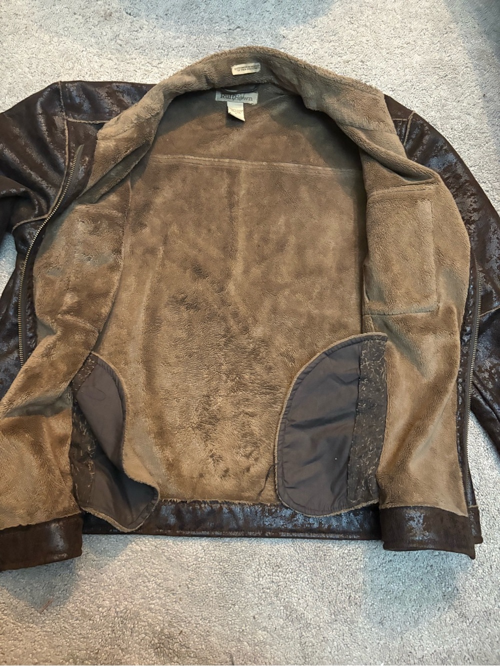Ruff Hewn Brown Faux-Shearling Lined Bomber Jacket